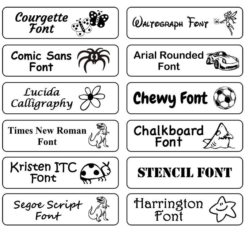 selection of sample logos and fonts